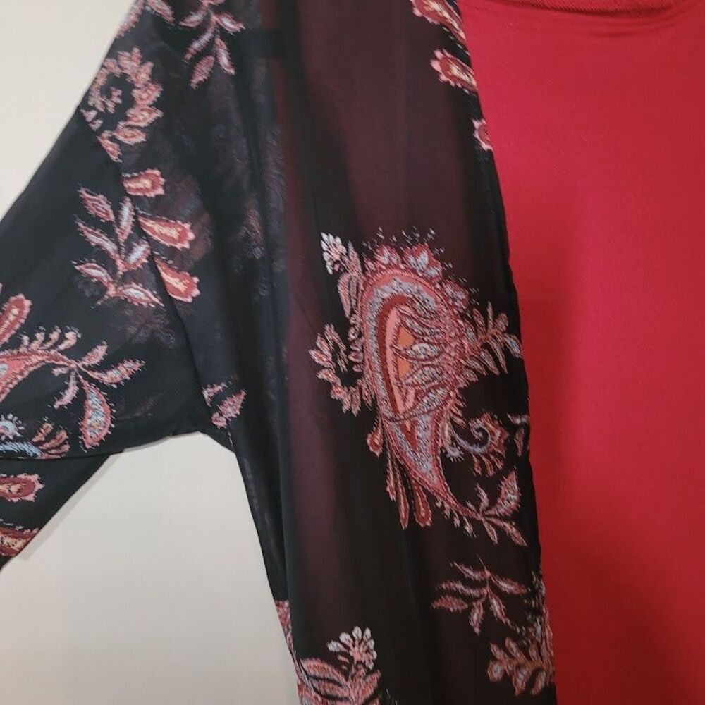Large Cape Drape Duster Cover Up Cardigan Kimono Handmade Paisley Red